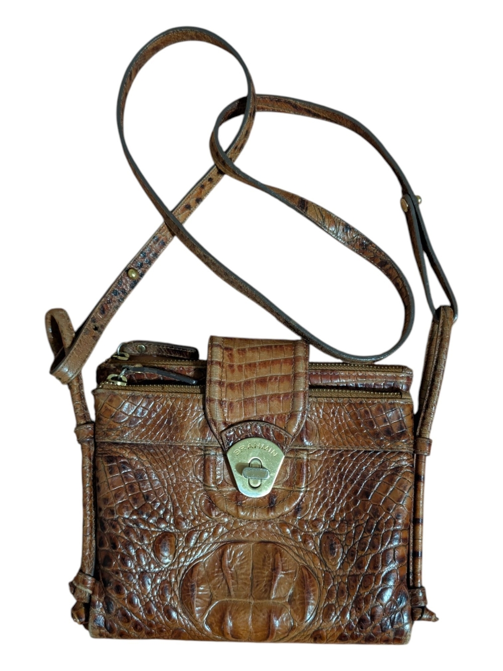 Brahmin Mojito Melbourne Leather Crossbody W/ Built-in Wallet Croc Embossed
